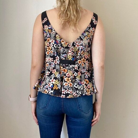 Zara Black Floral V Neck Swing Tank Top - Picture 2 of 10
